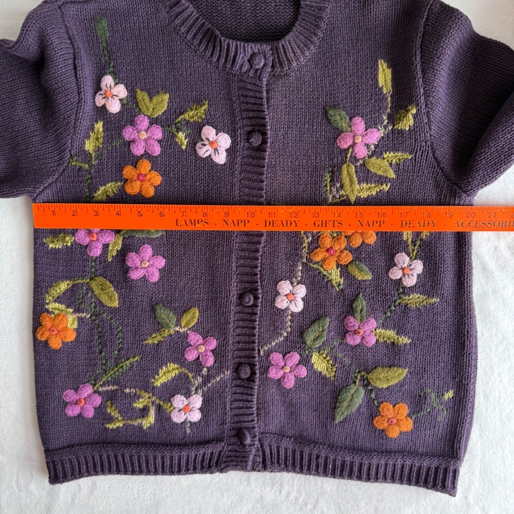 Vintage David Loren Purple Embroidered Floral Cardigan Sweater Large Easter Plum - Picture 9 of 11